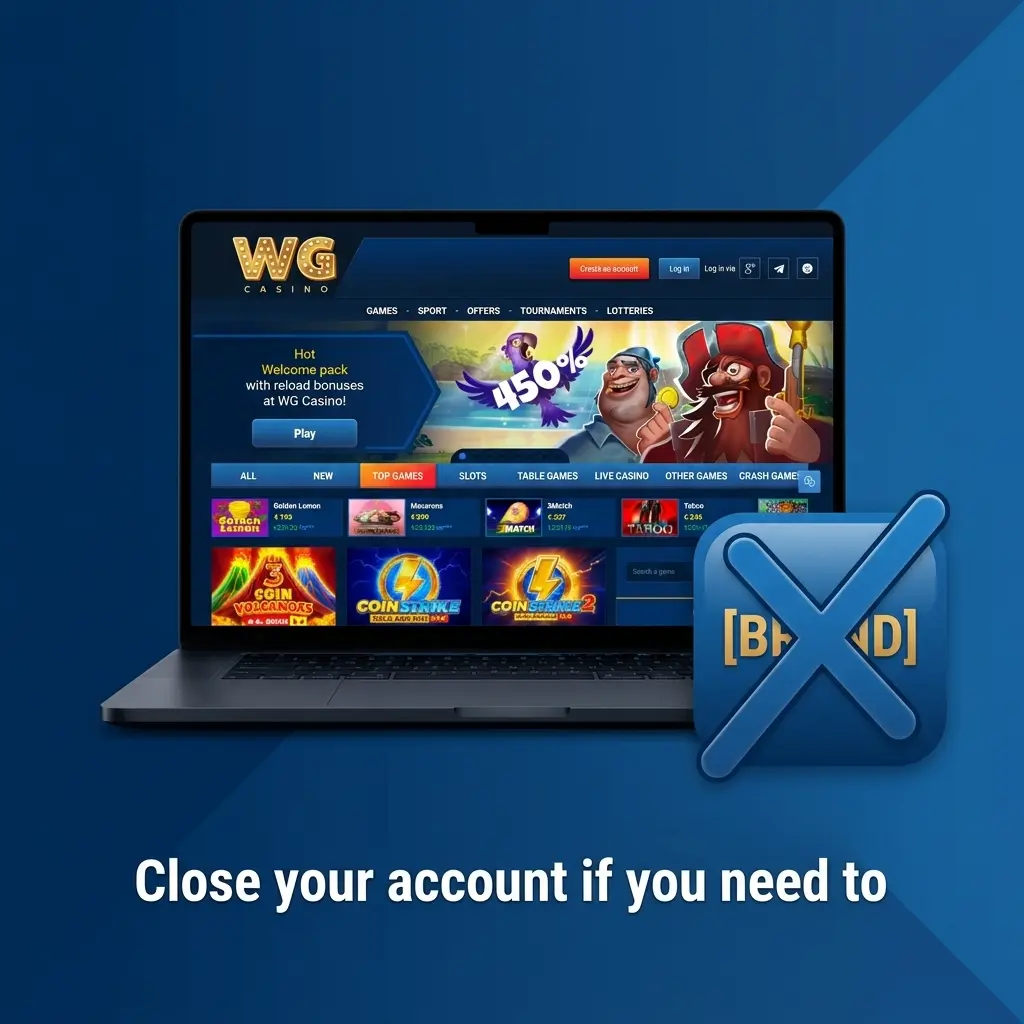 Person closing an online account with responsible gambling tools and support options available for self-exclusion or permanent closure