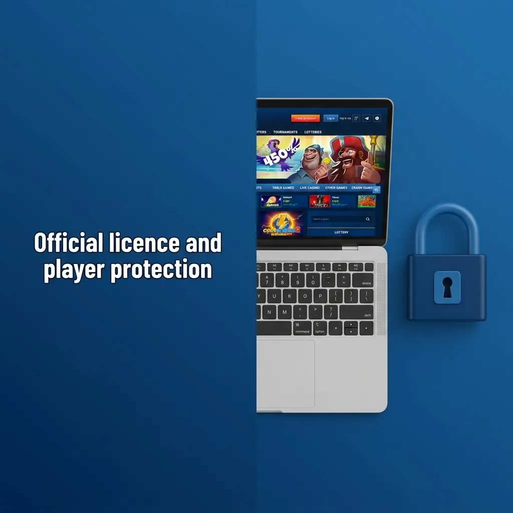 Official remote gaming licence certificate with safer gambling controls and age 18+ compliance details shown in website footer