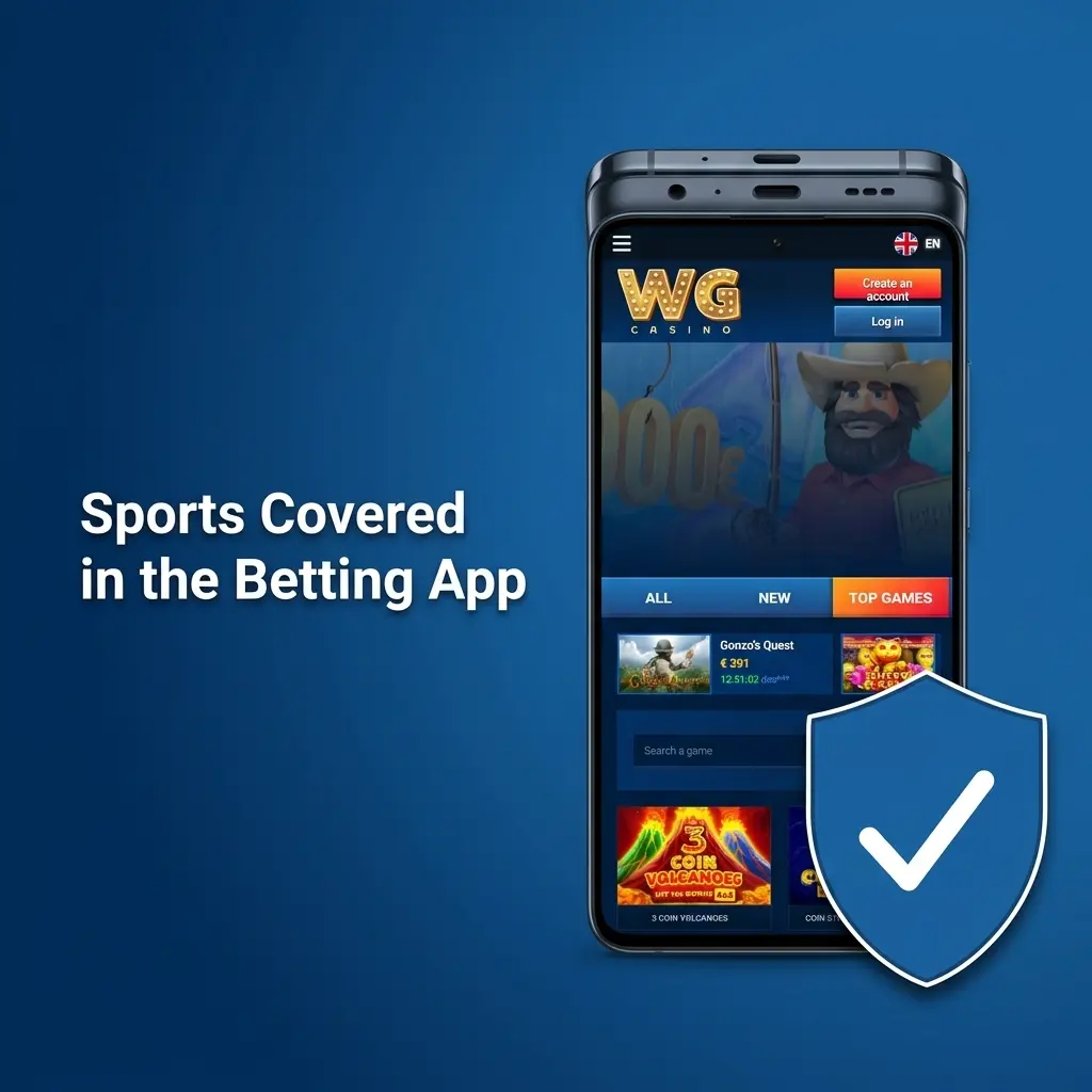 Sports betting app interface showing football, tennis, cricket, rugby, basketball, esports and more with live streaming options