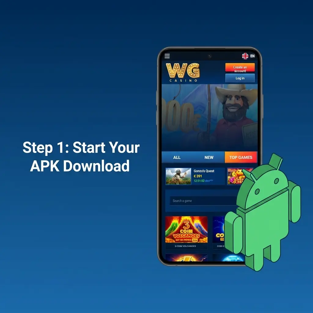 WG Casino APK download step 1 initiation screen showing the official app download process beginning