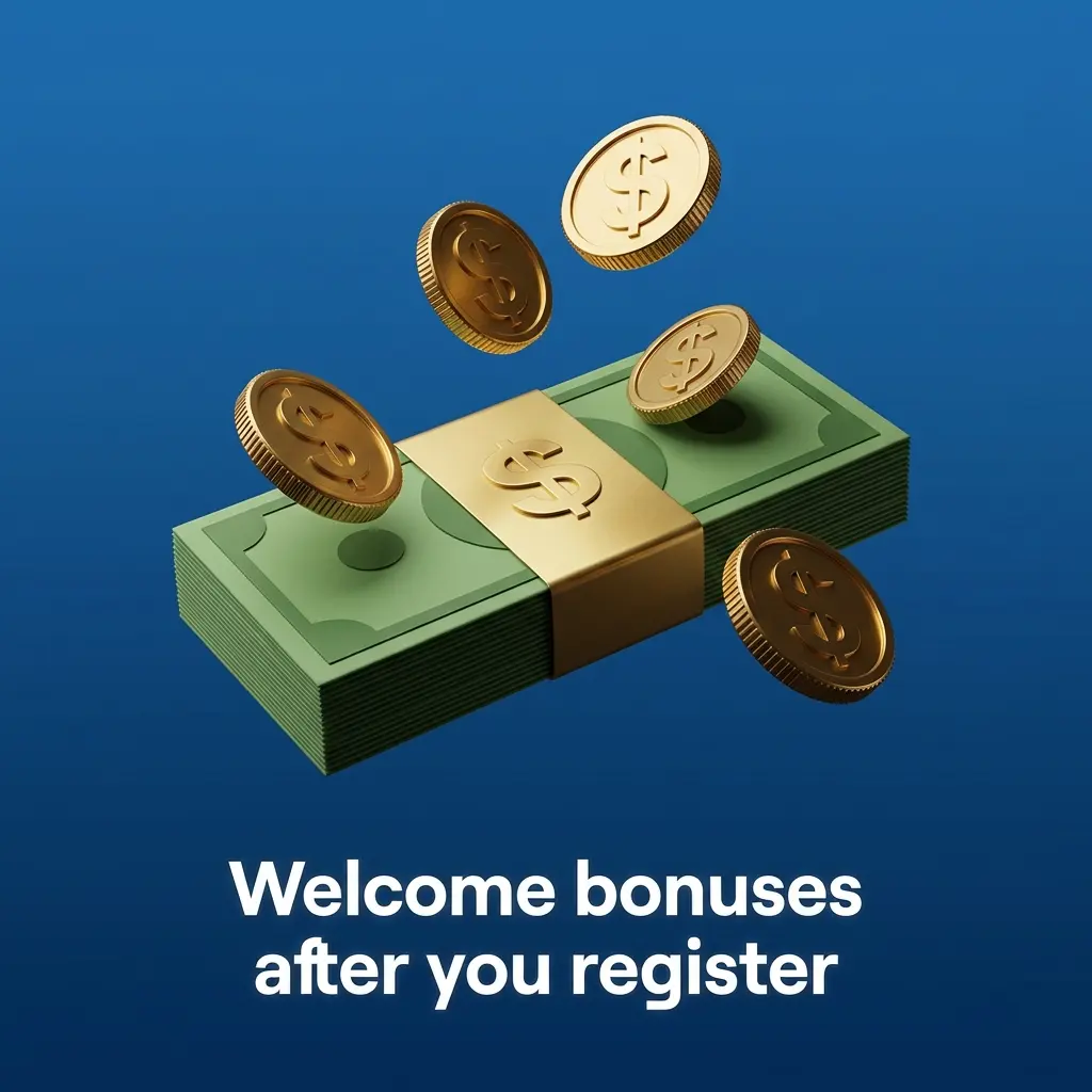 Three-part welcome bonus offer showing 200%, 100%, and 150% deposit bonuses for casino and sports after registration