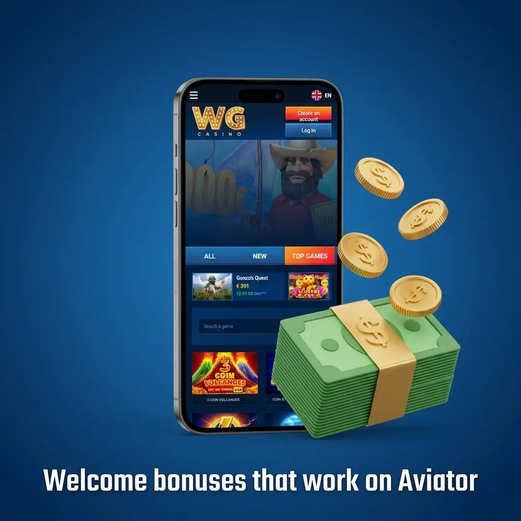 Welcome bonus offers for Aviator at WG Casino with 200%, 100%, and 150% deposit match rewards