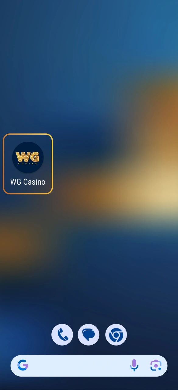 Open the application and log into your player profile on WG casino.