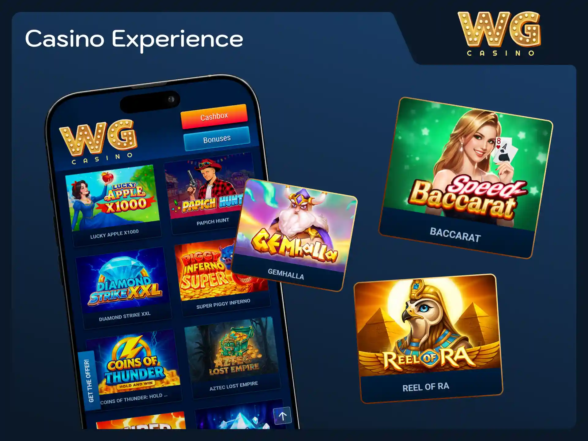Enjoy top slots and live tables on WG casino.
