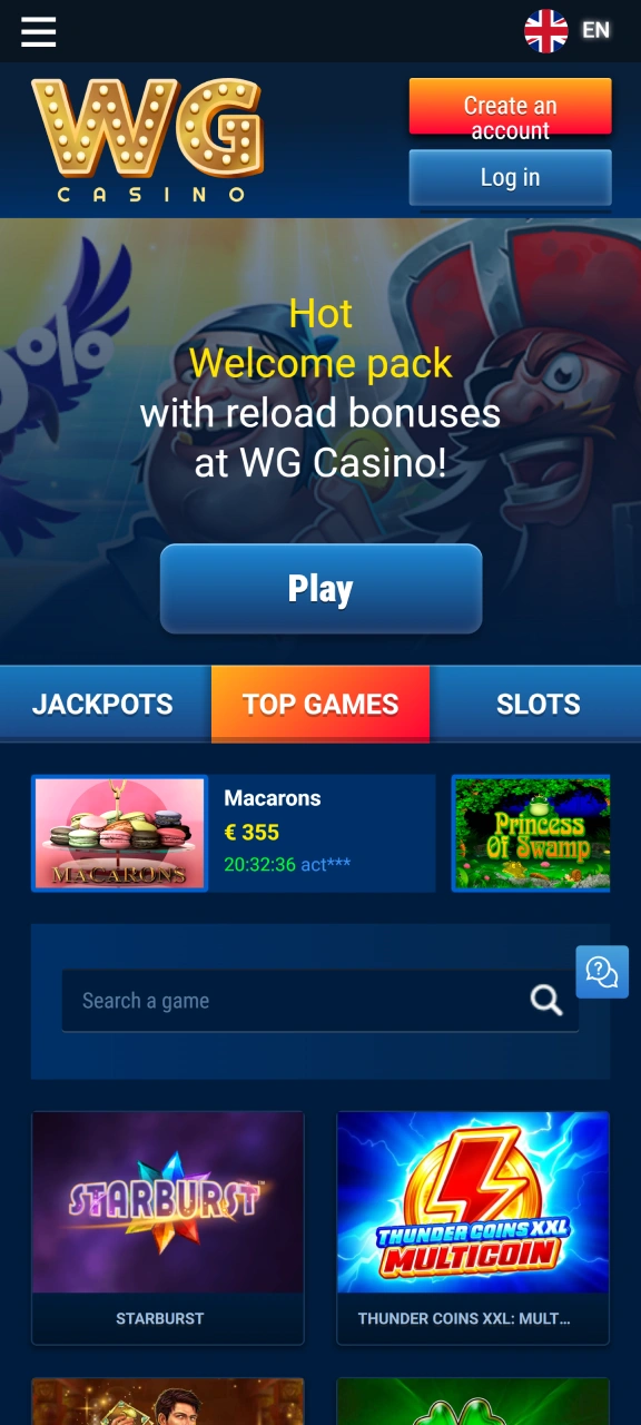 Launch the mobile software to begin on WG casino.