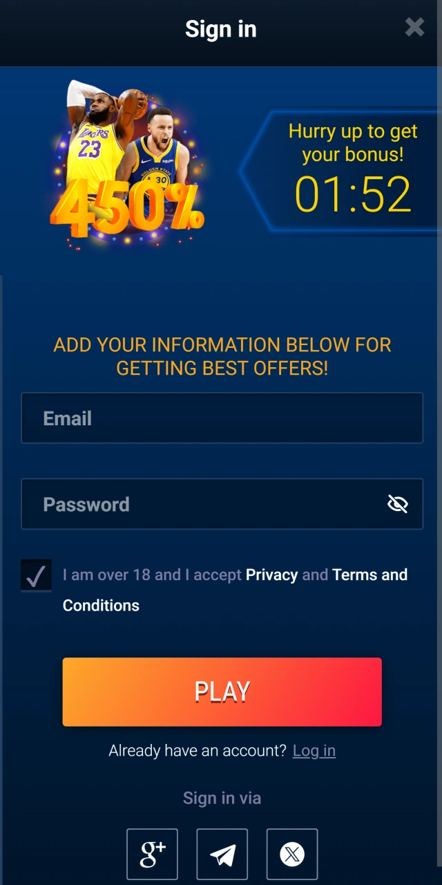 Open the application and sign in to WG casino.