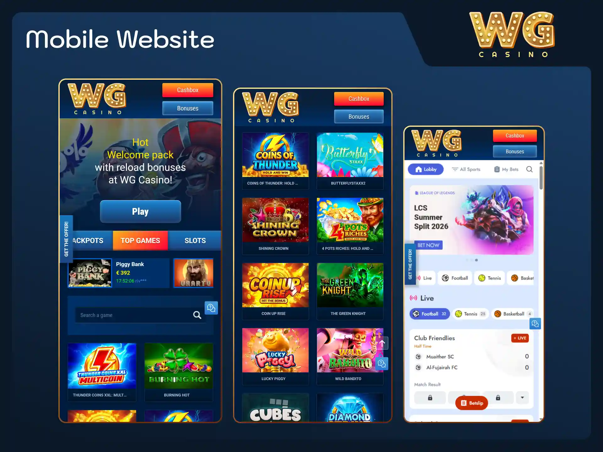 Play games instantly via mobile browser on WG casino.