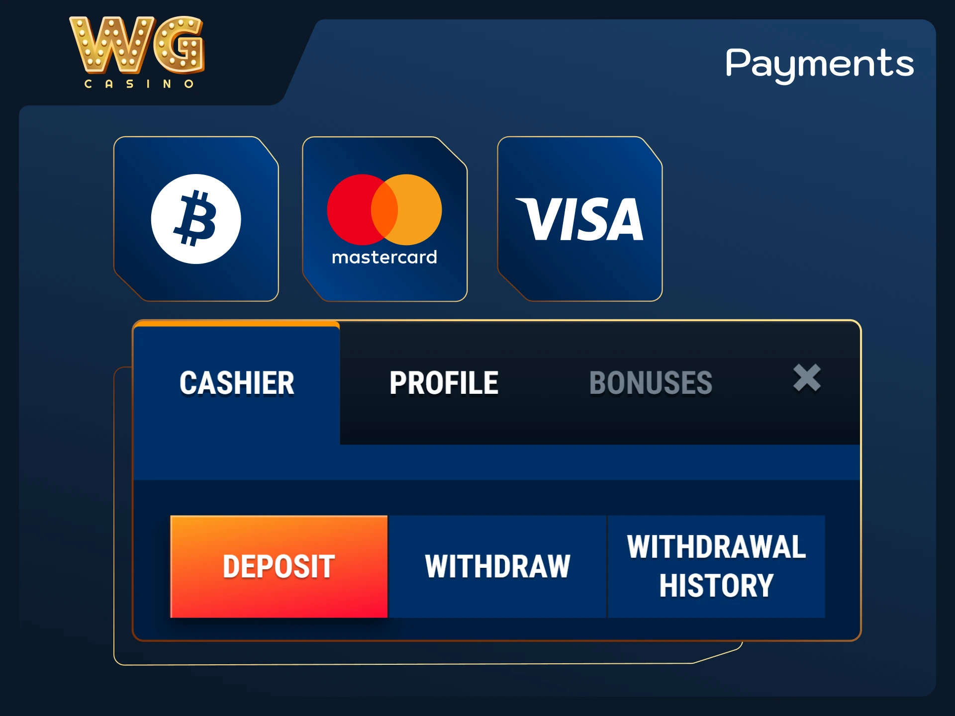 Make fast UK deposits and withdrawals on WG casino.