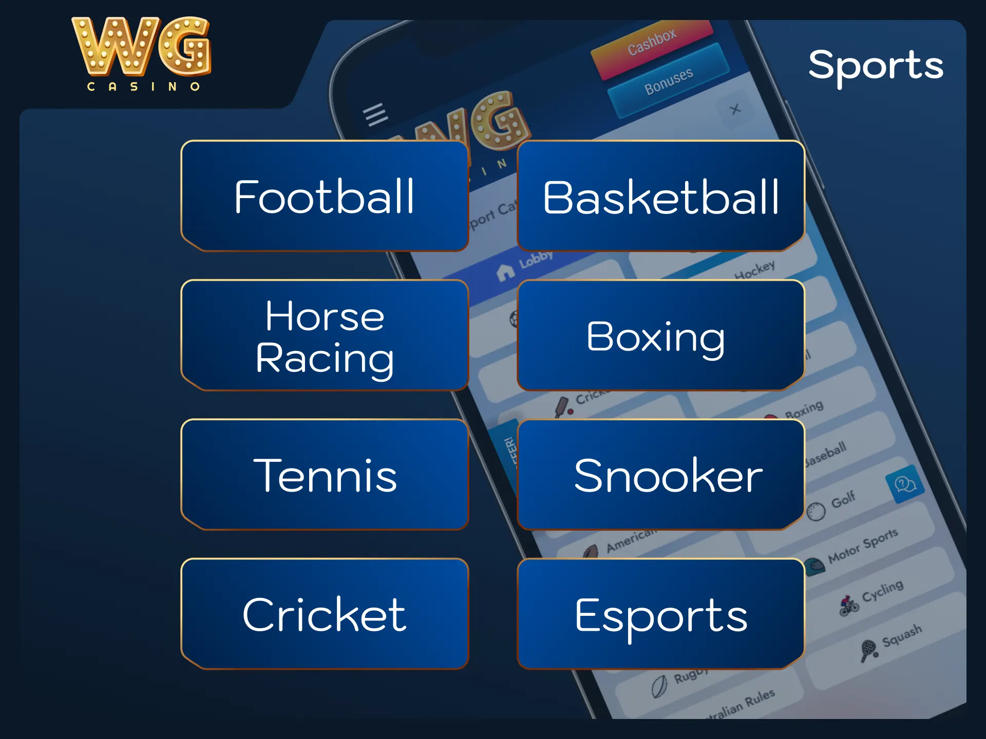 Discover all available sports markets on WG casino app.
