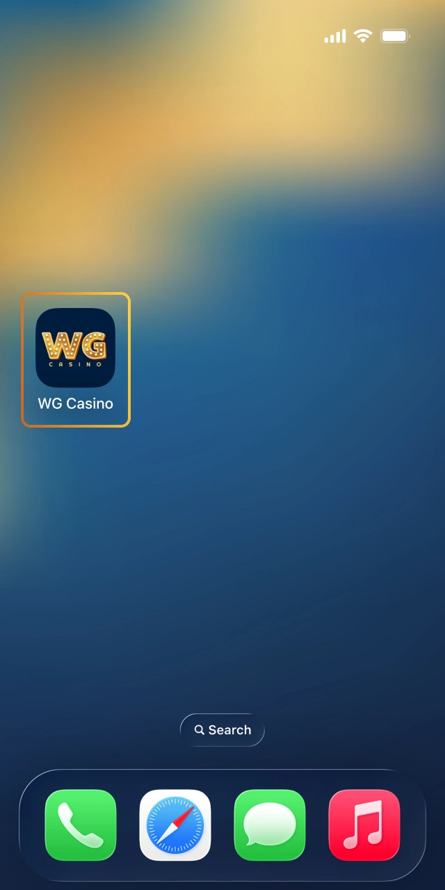 Tap the home screen icon to launch the WG casino app.