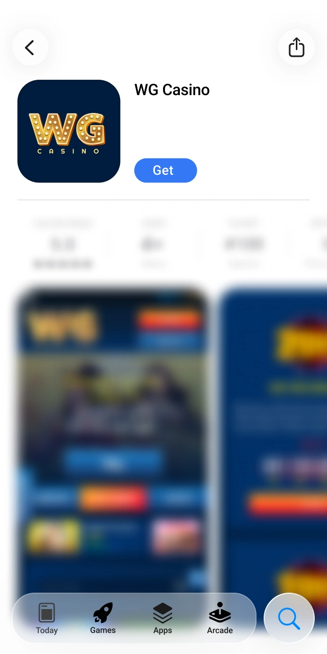 Install the iOS app or create a home shortcut for WG casino.
