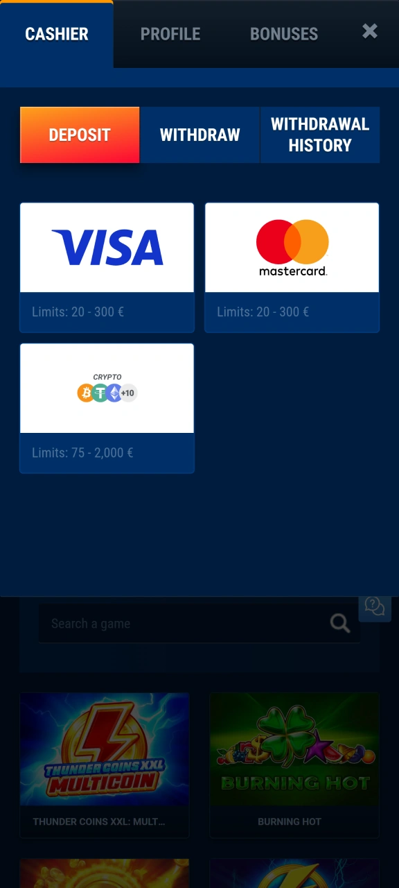 Top up your balance to qualify for rewards at WG casino.