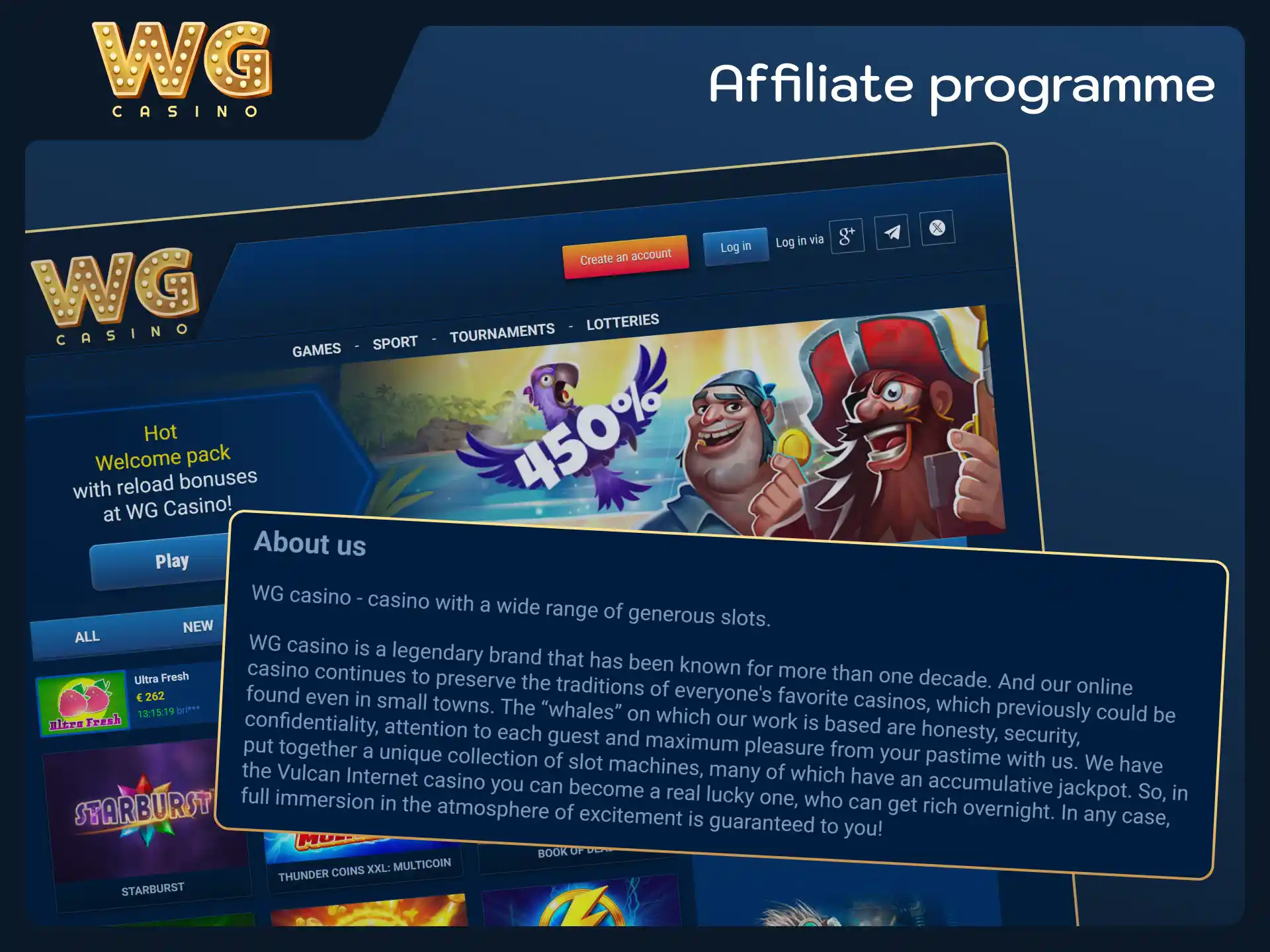 Join the official affiliate network to earn with WG casino.
