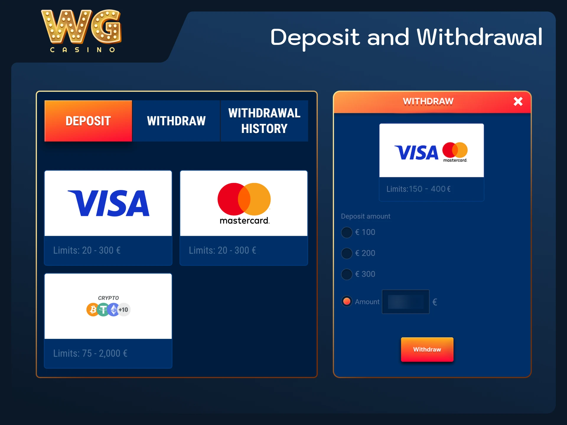 Select secure UK payment methods for fast withdrawals at WG casino.