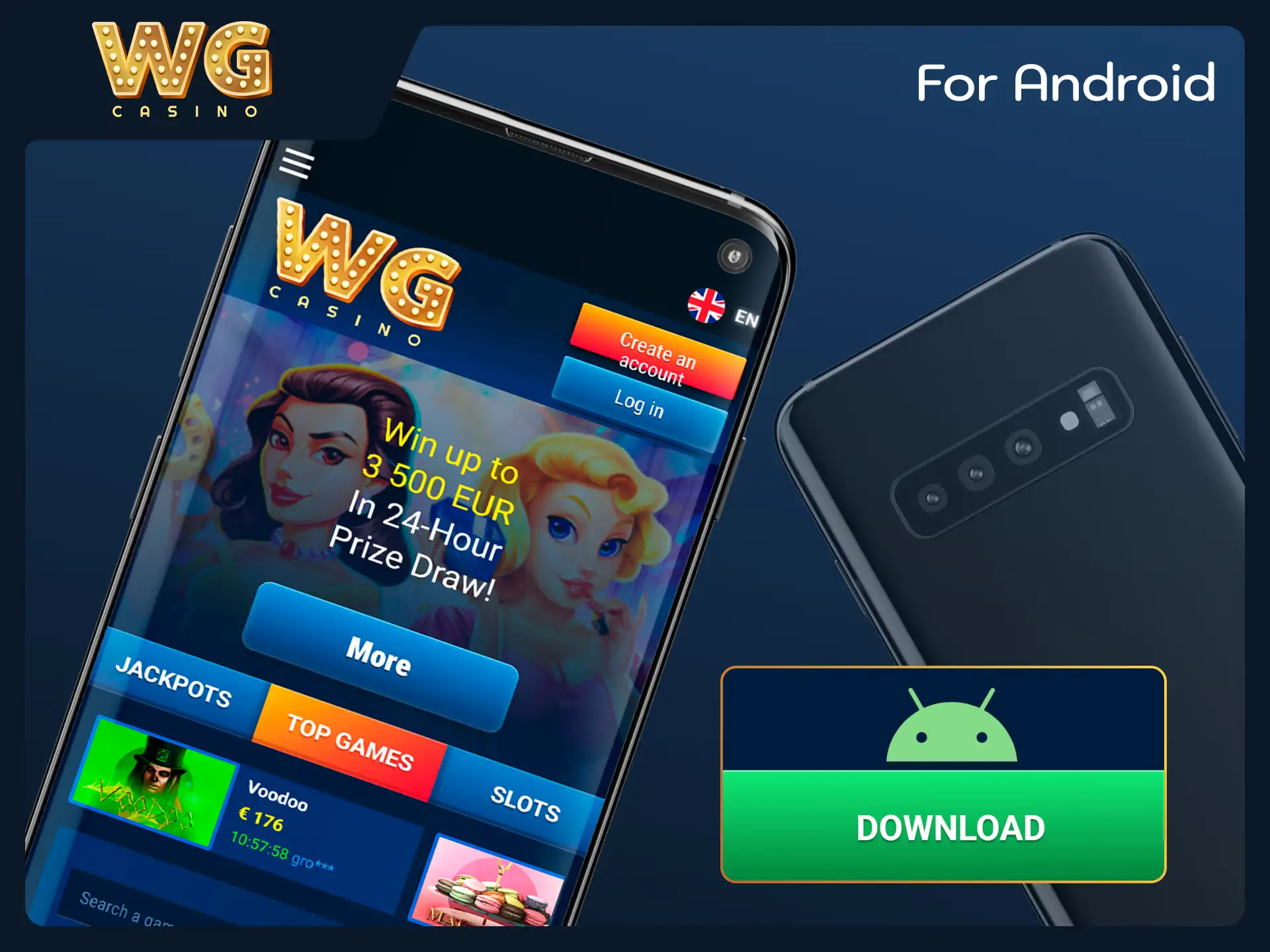 Download the official Android application to play on WG casino.