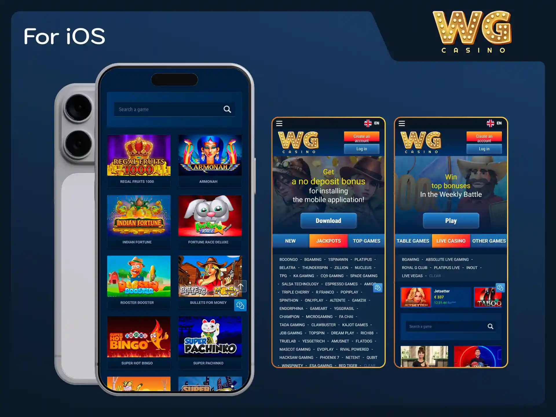 Install the iOS mobile app for Apple devices at WG casino.