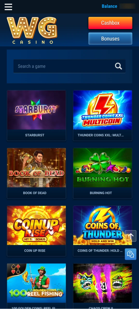 Explore thousands of popular games in the WG casino lobby.