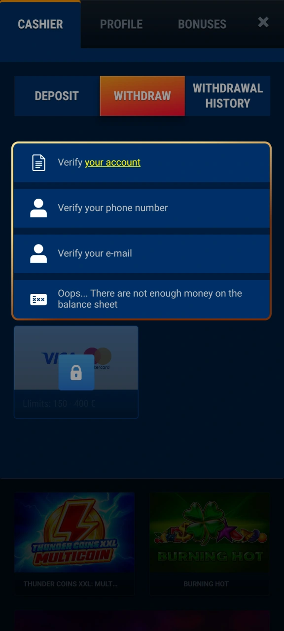 Navigate to the verification tab inside your WG casino profile.