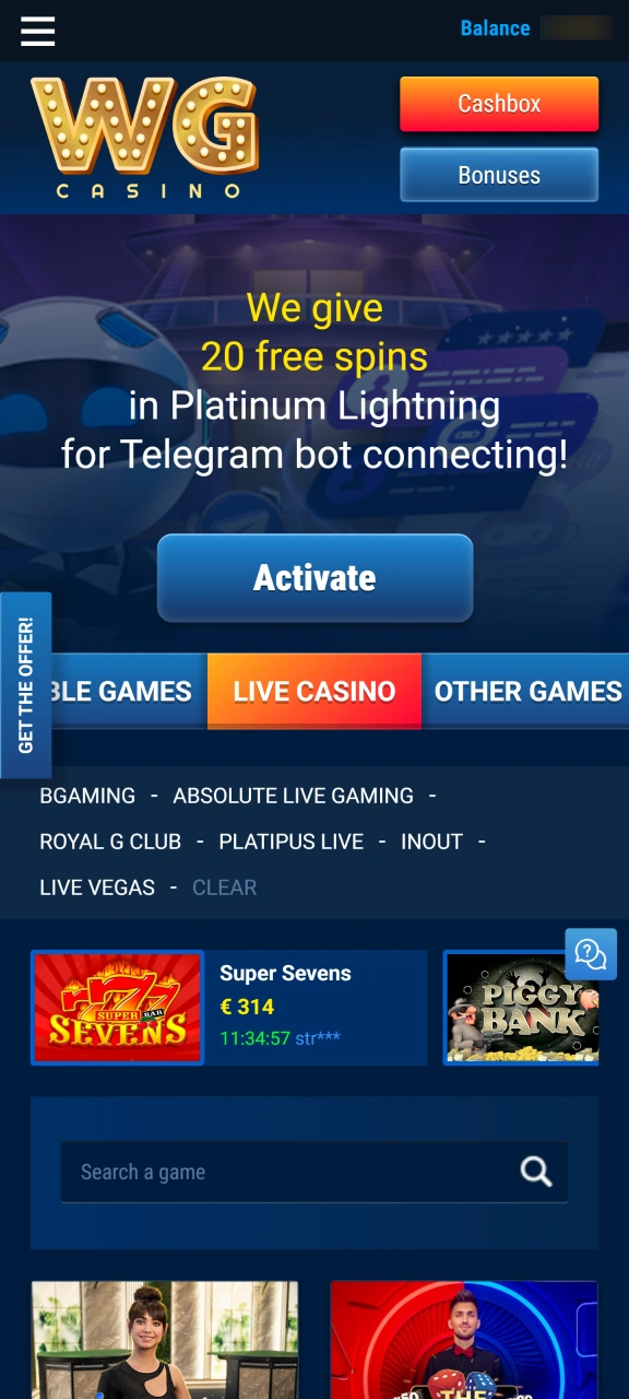 Choose your favorite real money games and play on WG casino.