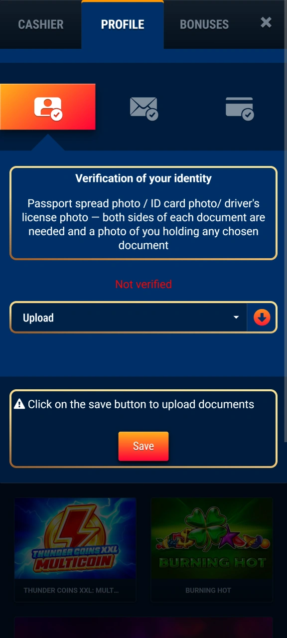 Submit high-quality photos of your documents to WG casino.