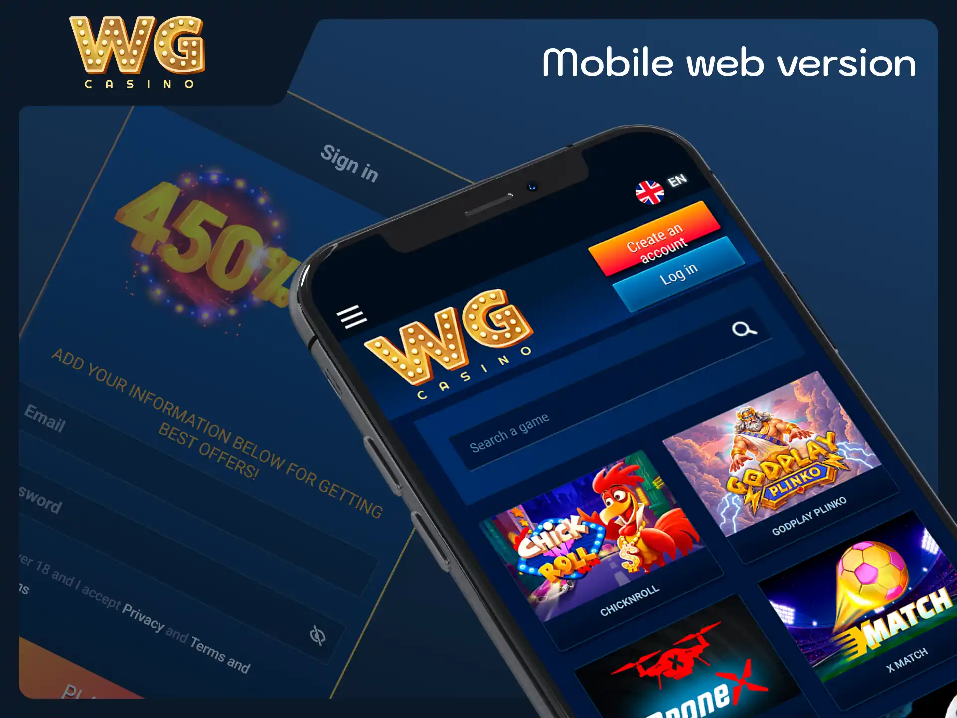 Play games via your mobile browser without downloads at WG casino.