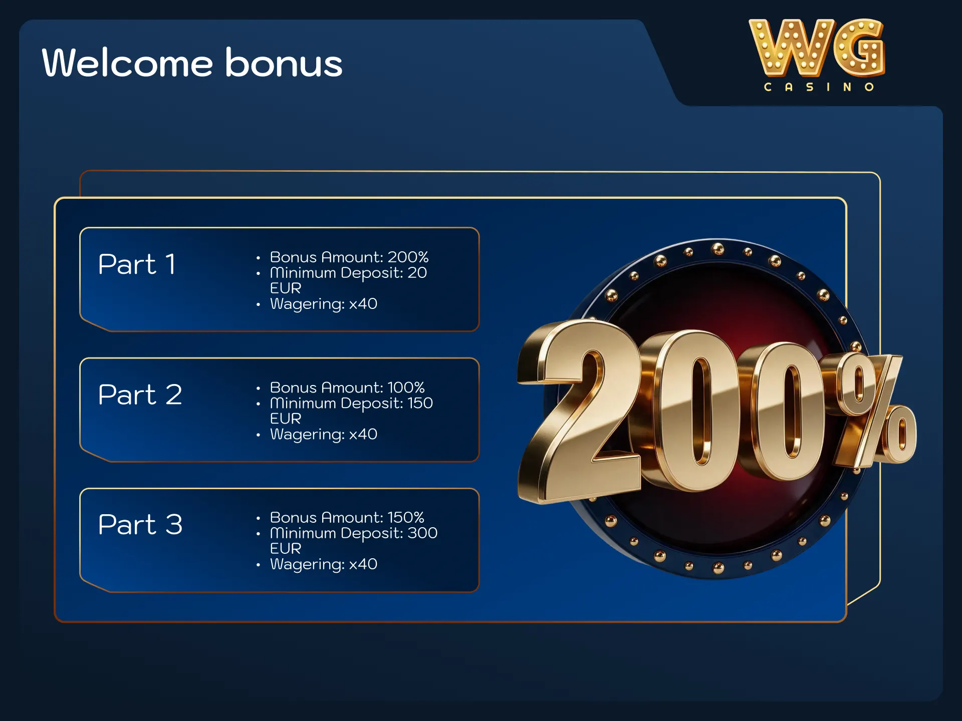 Claim generous welcome promotions available for new players at WG casino.