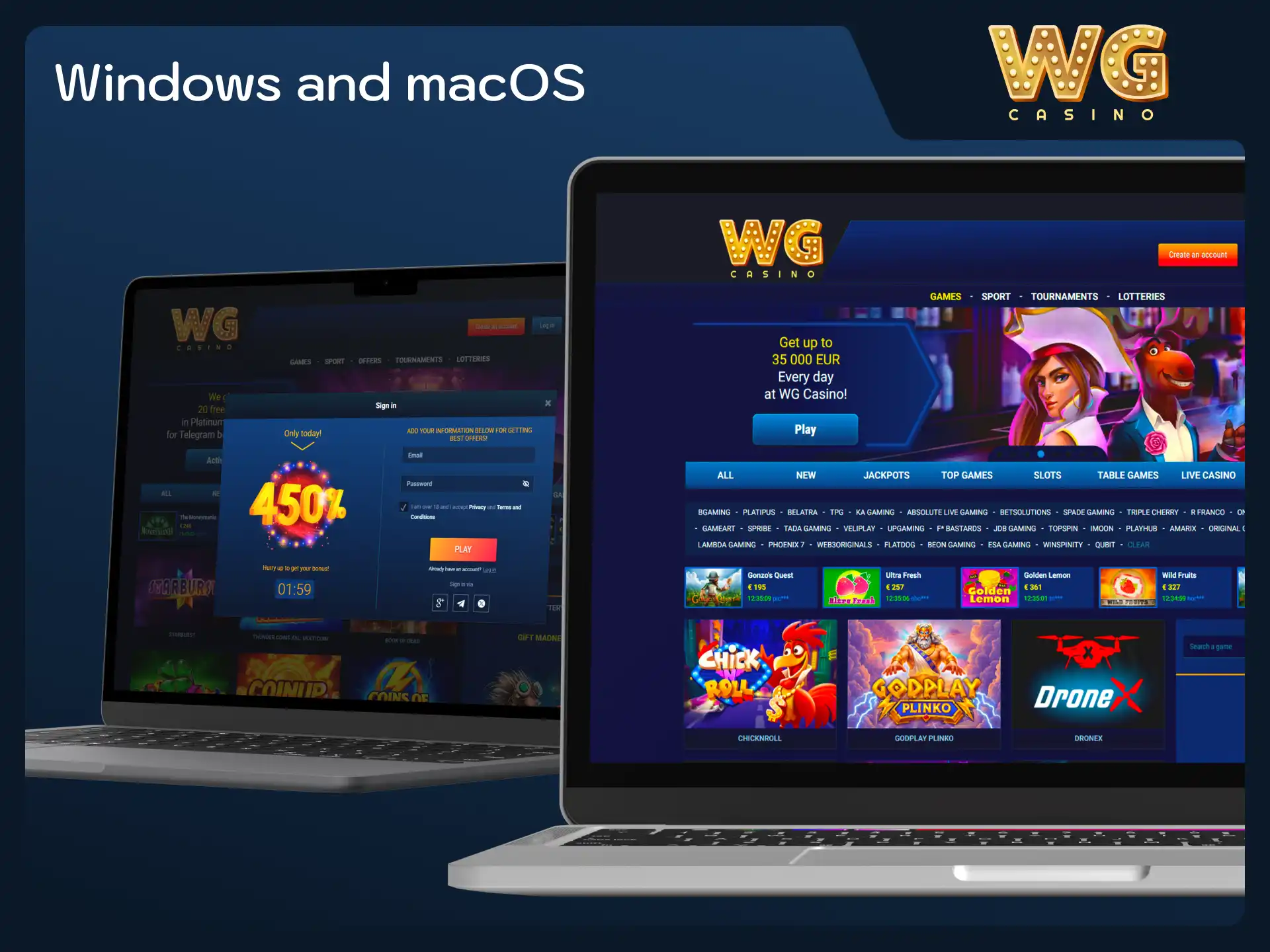 Enjoy full desktop casino features on PC with WG casino.