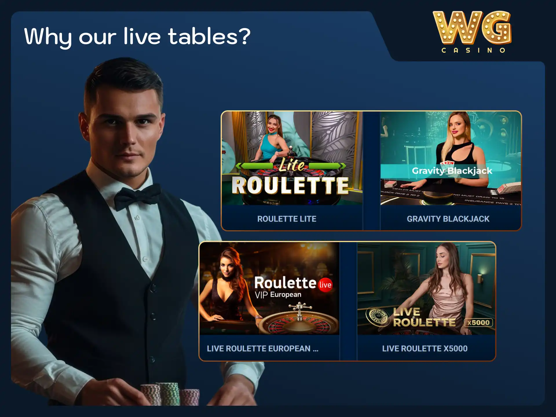 Discover top benefits of playing live dealer tables on WG casino UK.