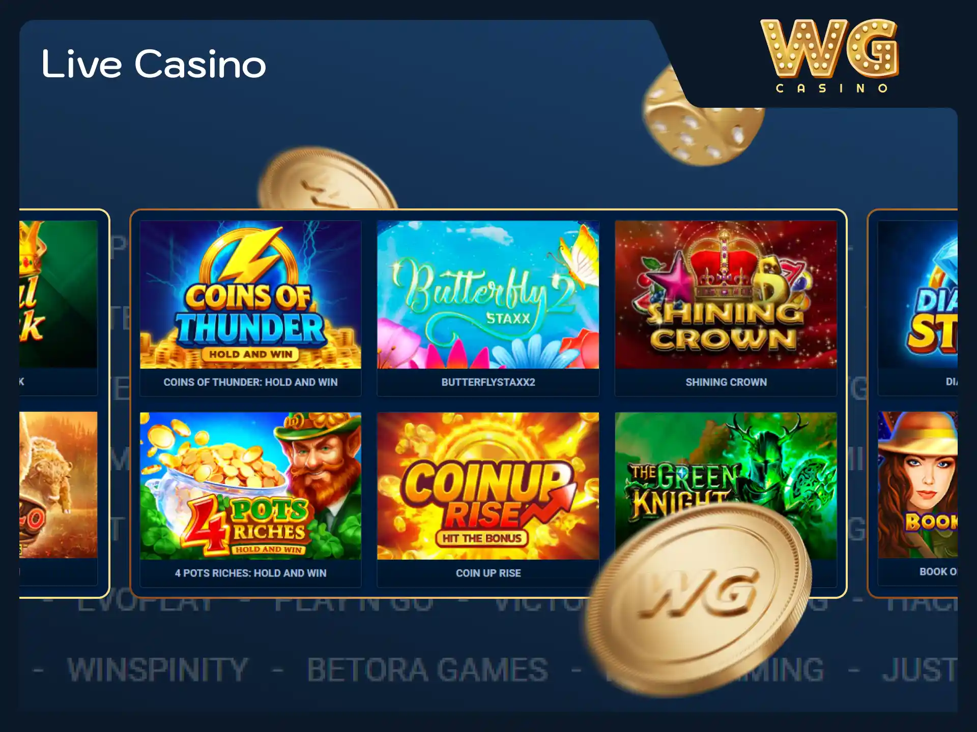 Play with professional live dealers in real time at WG casino.
