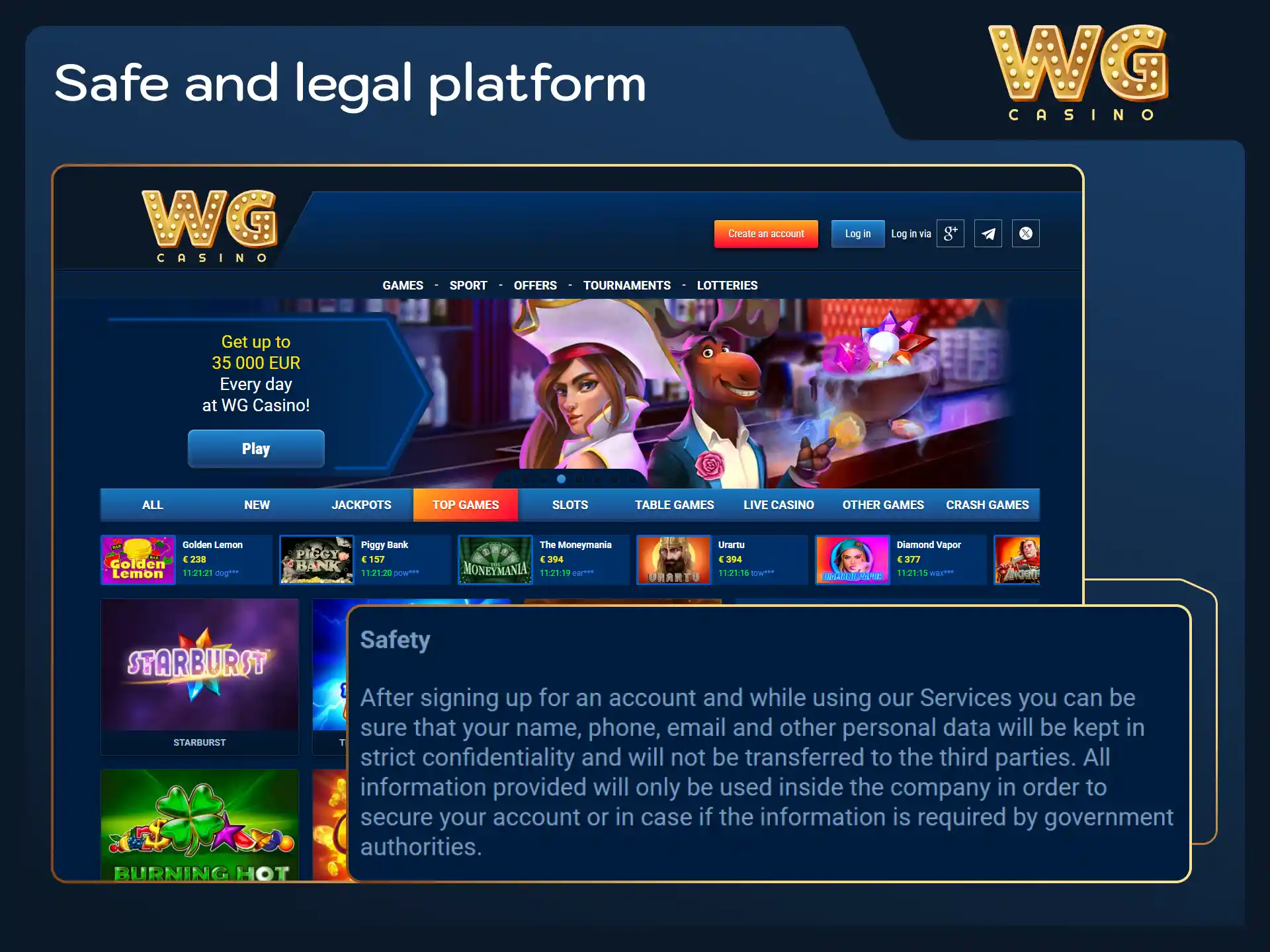 Read safety regulations and legal compliance details for WG casino UK.