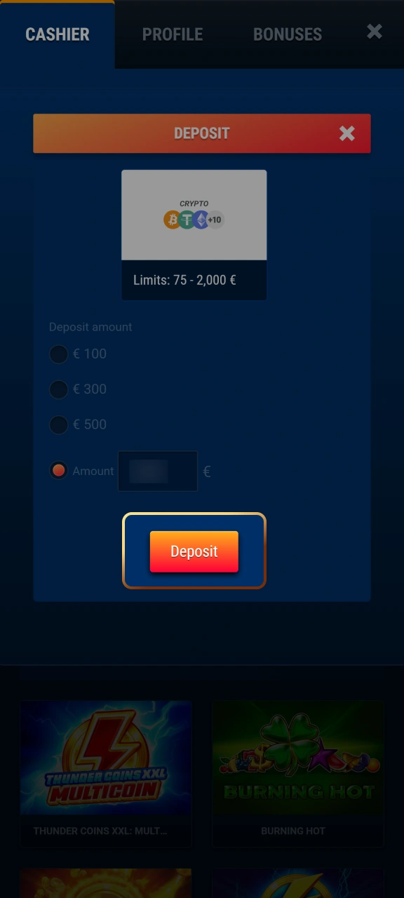 Approve your transaction to start playing games on WG casino.