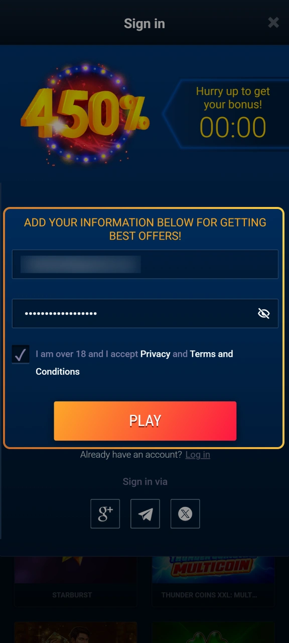Provide your official UK contact details to join WG casino.