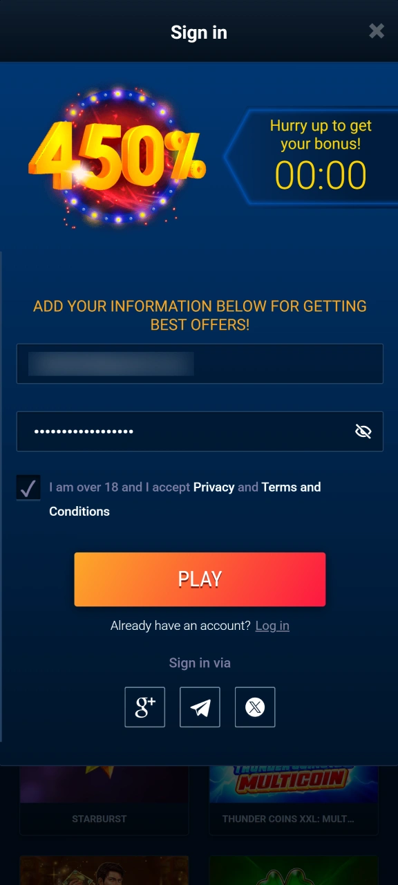 Open a new player account to start at WG casino.
