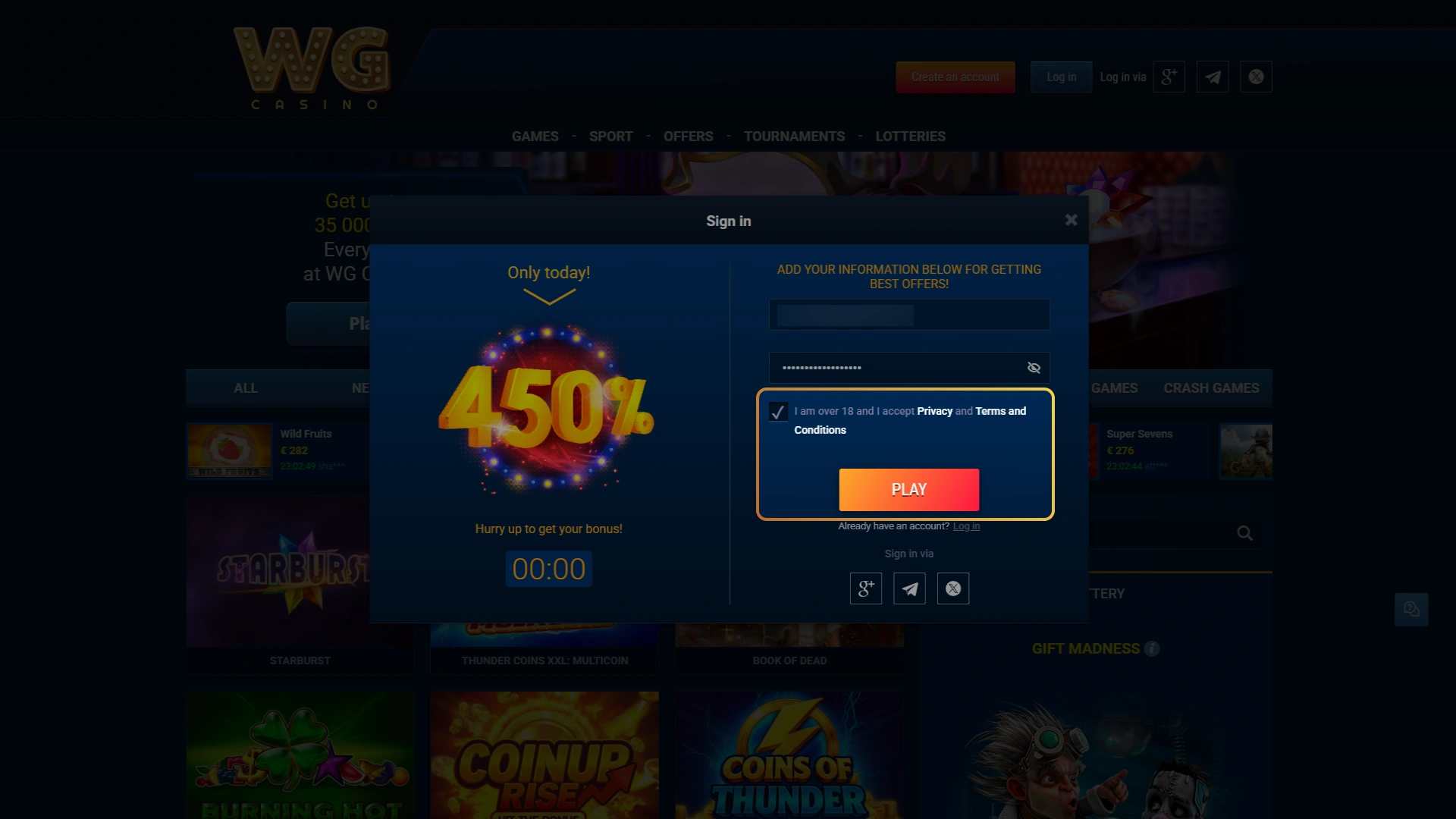 Choose your preferred currency and settings on WG casino.