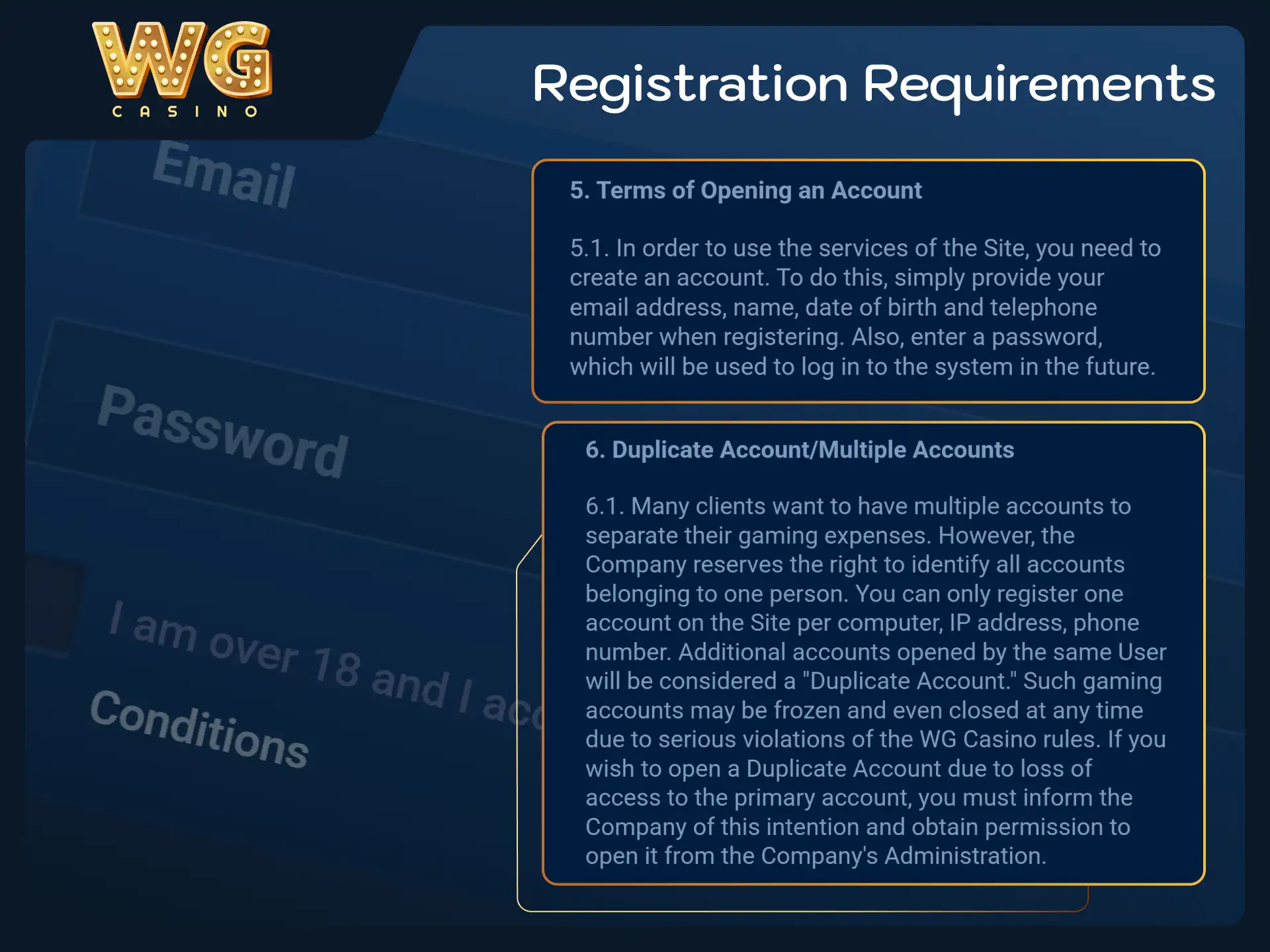 Review the age and eligibility requirements to join WG casino.