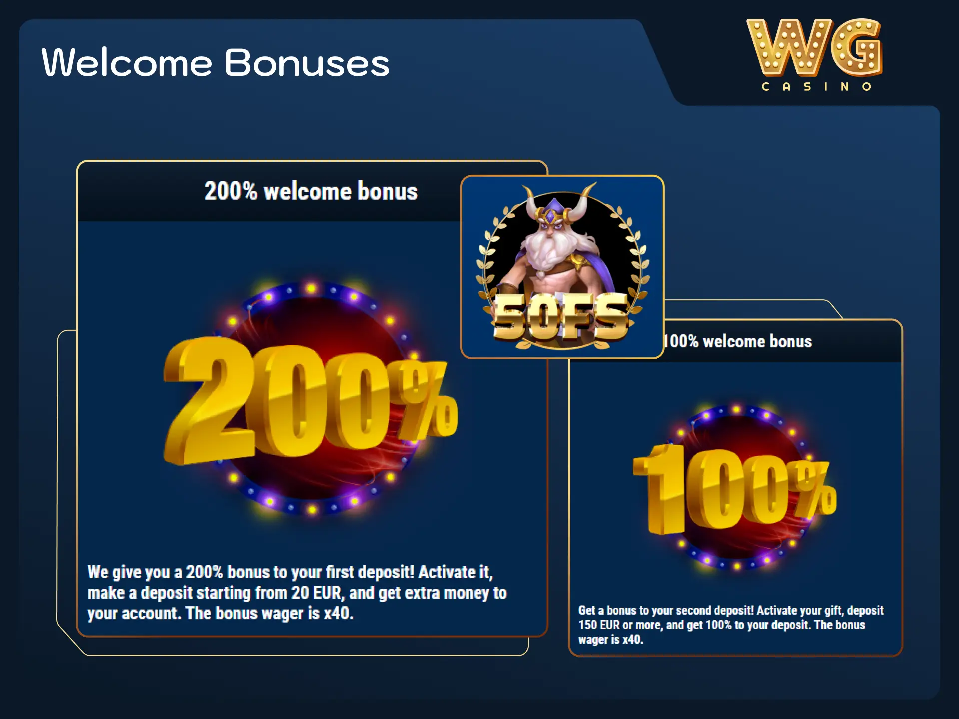 Unlock exclusive player welcome rewards right after joining WG casino.