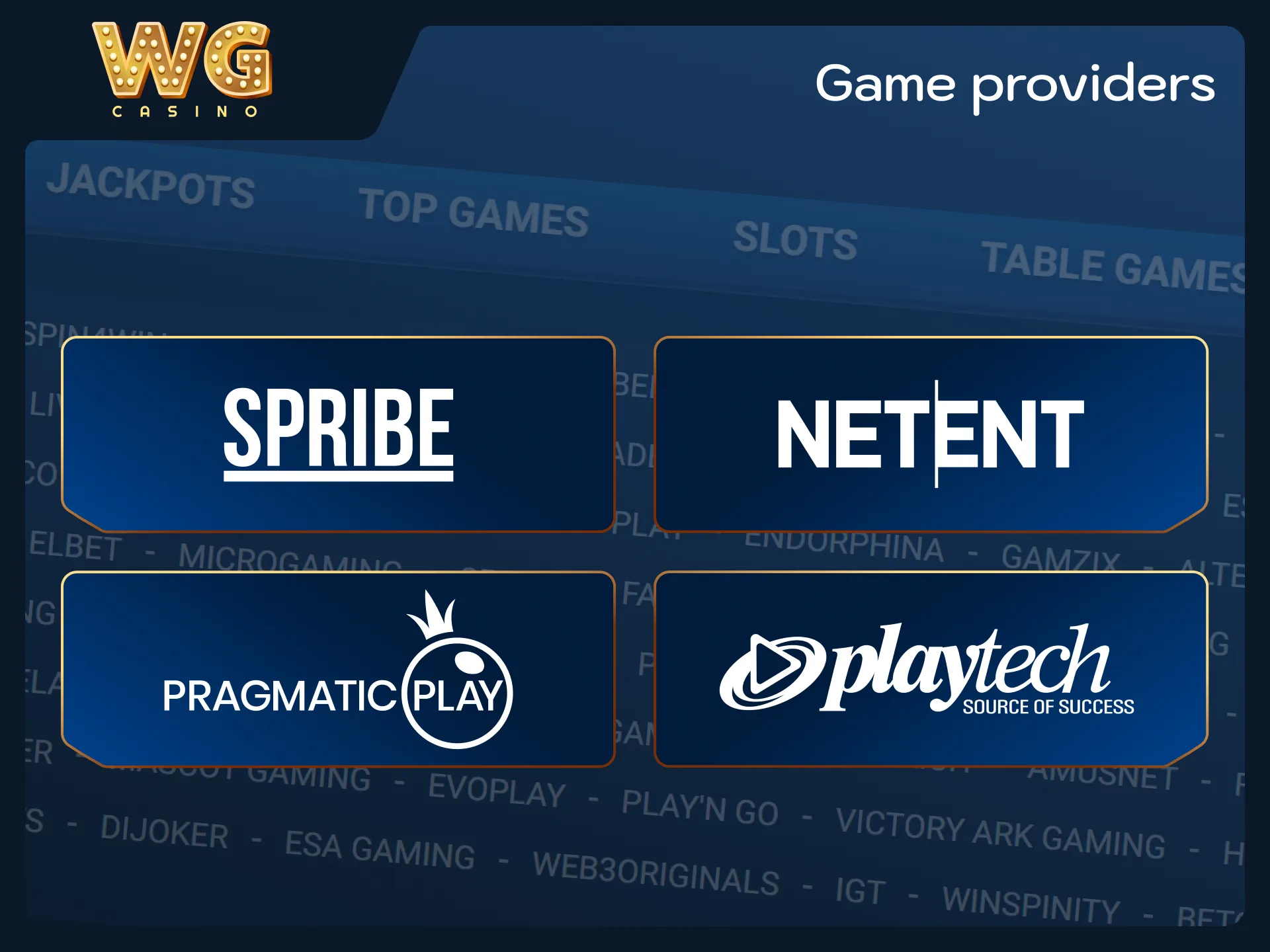 Explore slot titles from top licensed software developers on WG casino.