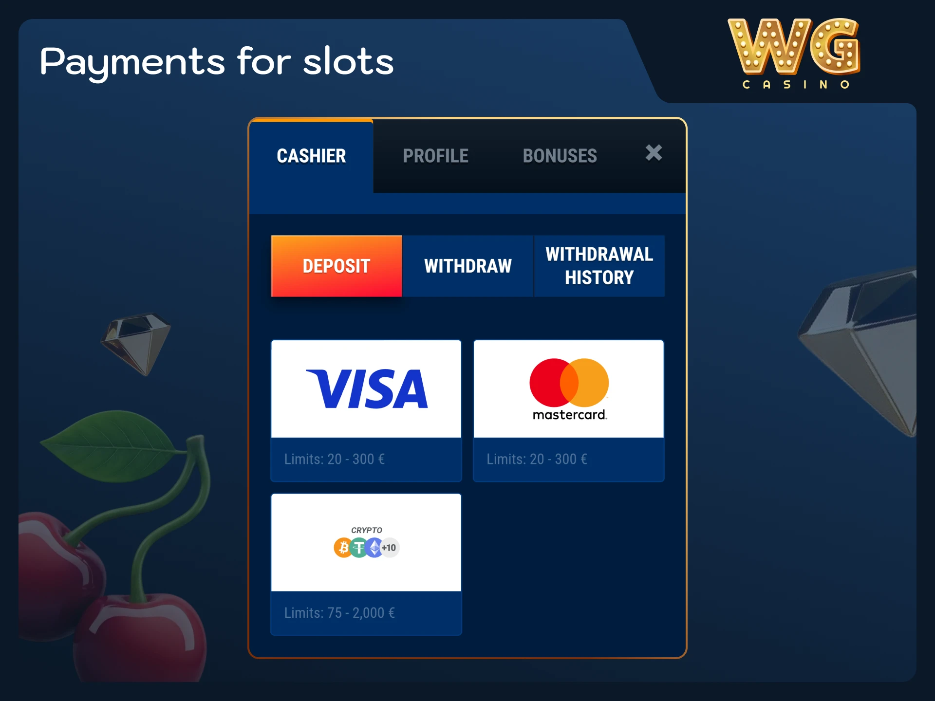 Choose trusted UK payment options to fund slot play at WG casino.
